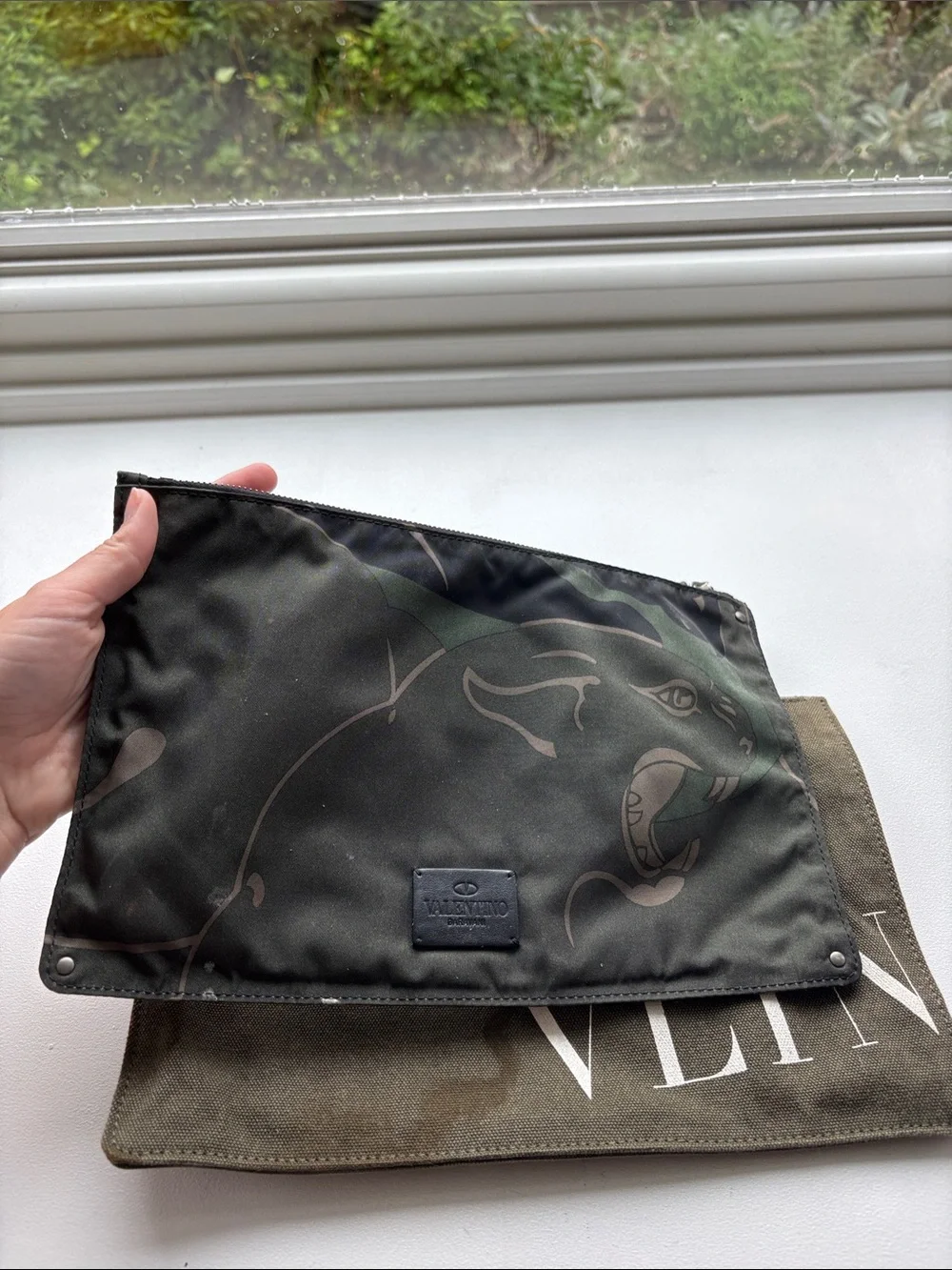 Valentino Garavani Olive and Black Camouflage VLTN Pouch